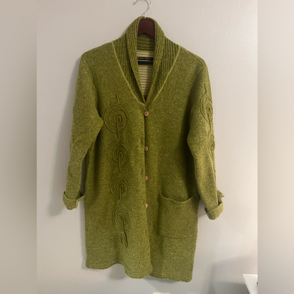 Gudrun Sjoden green long cardigan ~ gorgeous 💚
